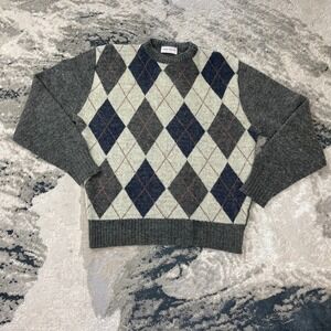 Vintage John Weitz Sweater Sz L Coogie Multicolor Argyle Pattern Tight Kniy
